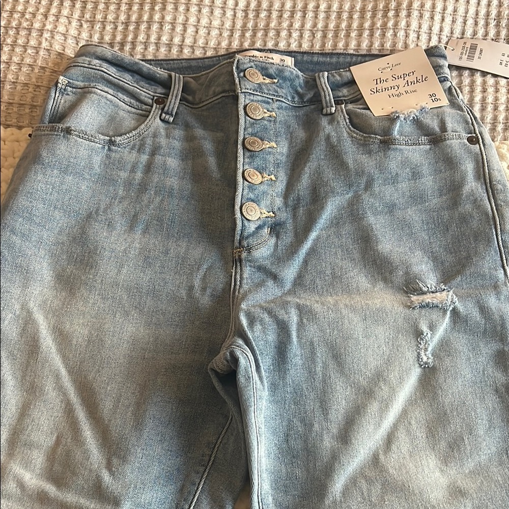 Abercrombie & Fitch Blue Skinny Jeans with Distressed Details